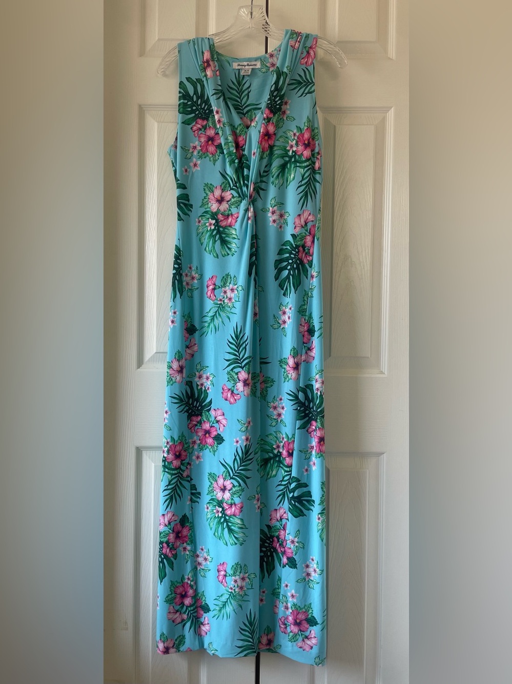 Tommy Bahama Fanning Floral Maxi Dress Blue Pink Green Monstera Medium | Hemmed - Picture 2 of 8